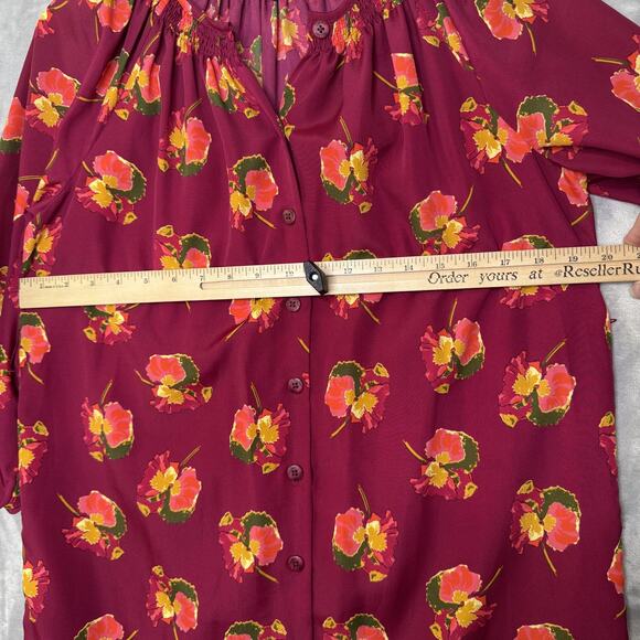 Tucker For Target Shirt Dress Womens Small Red Floral 3/4 Puff Sleeve Button - Picture 6 of 8